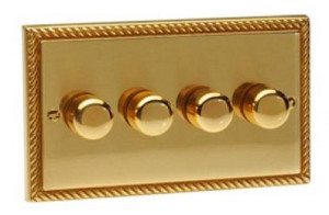 250W 4G Georgian Brass Push Mains Voltage Dimmer