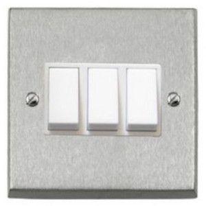 BC993 3 Gang 2-Way White Insert Plate Switch Brushed Chrome - Square