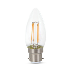 V-TAC VT105 LED Candle Filament Bulb - Clear Glass Samsung Chip 3000K B22 4W