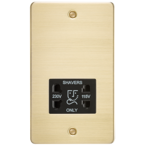 Flat Plate 115/230V dual voltage shaver socket - brushed brass with black insert