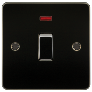 Flat Plate 20A 1G DP switch with neon - gunmetal