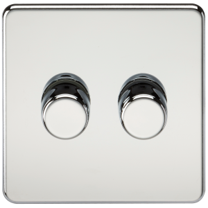 Screwless 2G 2-way 10-200W (5-150W LED) trailing edge dimmer - Polished Chrome