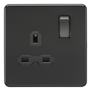 Screwless 13A 1G DP switched socket - Matt black with black insert