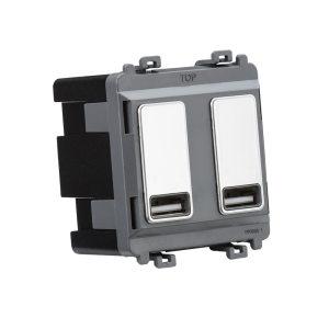 Dual USB charger module (2 x grid positions) 5V 2.4A (shared) - polished chrome