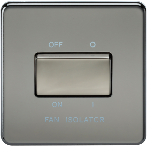 Screwless 10A 3 Pole Fan Isolator Switch - Black Nickel
