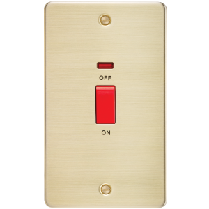 Flat Plate 45A 2G DP switch with neon - brushed brass
