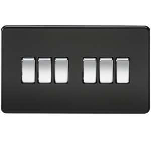 Screwless 10A 6G 2-Way Switch - Matt Black with Chrome Rocker