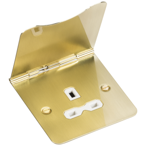 13A 1G unswitched floor socket - brushed brass with white insert