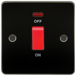 Flat Plate 45A 1G DP switch with neon - gunmetal