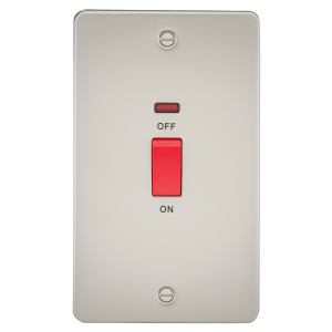 Flat Plate 45A 2G DP switch with neon - pearl