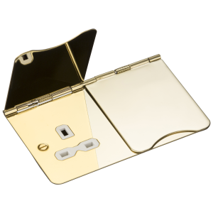 13A 2G unswitched floor socket - polished brass with white insert