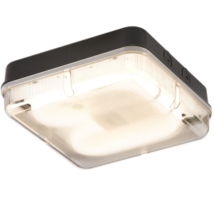 Knightsbridge TPS28BPEMHF IP65 28W HF Square Emergency Bulkhead With Prismatic Diffuser And Black Base