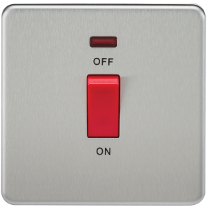 Screwless 45A 1G DP Switch with Neon - Brushed Chrome