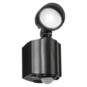 230V IP44 8W LED Single Spot Black Security Light with PIR