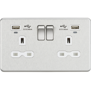 Screwless 13A Smart 2G switched socket with dual USB charger 2.4A - Brushed chrome with white insert