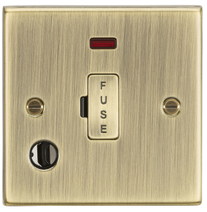 13A Fused Spur Unit with Neon & Flex Outlet - Square Edge Antique Brass