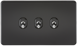Screwless 10A 3G 2-Way Toggle Switch - Matt Black with chrome toggles
