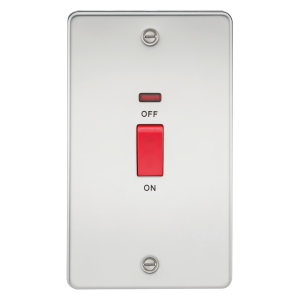 Flat Plate 45A 2G DP switch with neon - polished chrome