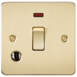 Flat Plate 20A 1G DP switch with neon & flex outlet - brushed brass