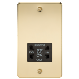 Flat Plate 115/230V dual voltage shaver socket - polished brass with black insert