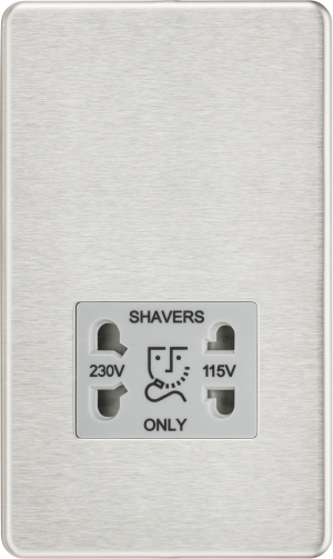 Screwless 115/230V Dual Voltage Shaver Socket - Brushed Chrome with Grey Insert