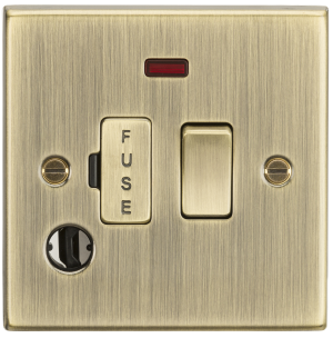 13A Switched Fused Spur Unit with Neon & Flex Outlet - Square Edge Antique Brass