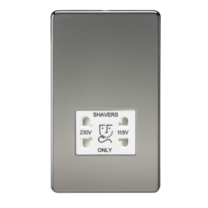 Screwless 115V/230V Dual Voltage Shaver Socket - Black Nickel with White Insert