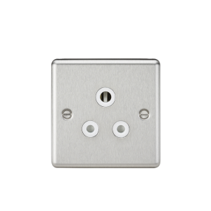 5A Unswitched Socket - Rounded Edge Brushed Chrome Finish with White Insert