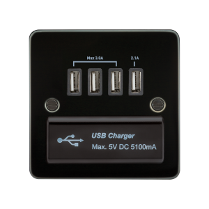 Flat Plate Quad USB charger outlet - Gunmetal with white insert