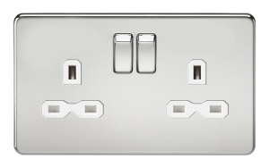 Screwless 13A 2G DP switched socket - polished chrome with white insert