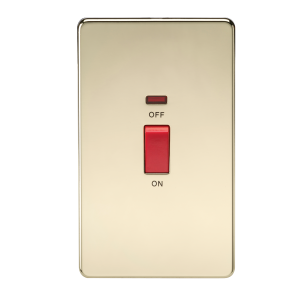 Screwless 45A 2G DP Switch with Neon - Polished Brass