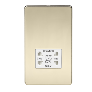 Screwless 115V/230V Dual Voltage Shaver Socket - Polished Brass with White Insert