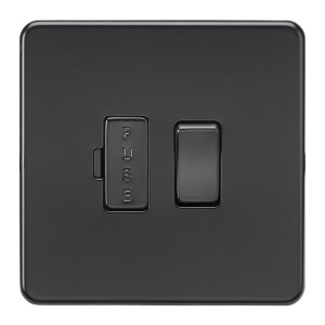 Screwless 13A Switched Fused Spur Unit - Matt Black with black fuse cover