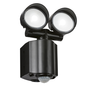 230V IP44 2x8W LED Twin Spot Black Security Light with PIR