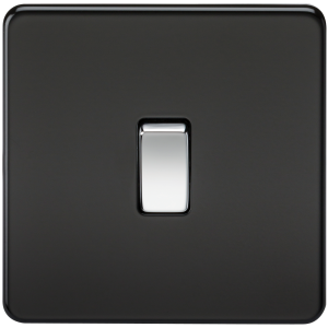 Screwless 20A 1G DP Switch - Matt Black with Chrome Rocker