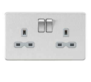 Screwless 13A 2G DP switched socket - Brushed chrome with grey insert