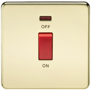 Screwless 45A 1G DP Switch with Neon - Polished Brass