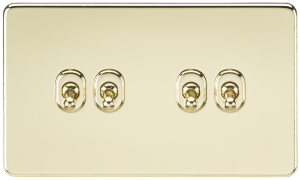 Screwless 10A 4G 2-Way Toggle Switch - Polished Brass