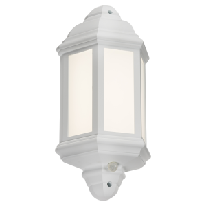 230V IP54 LED Half Wall Lantern with PIR - White