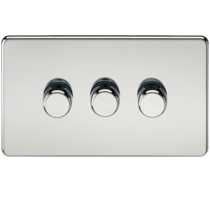 Screwless 3G 2-way 10-200W (5-150W LED) trailing edge dimmer - Polished Chrome