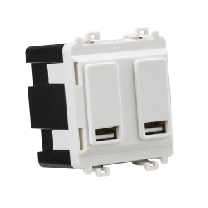 Dual USB charger module (2 x grid positions) 5V 2.4A (shared) - white