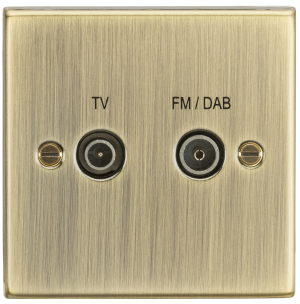 Diplex TV & FM Dab Outlet - Square Edge Antique Brass