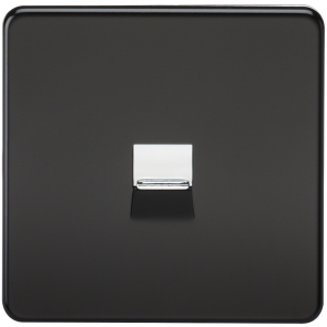 Screwless Telephone Master Socket -Matt Black with Chrome Shutter