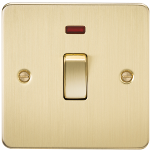 Flat Plate 20A 1G DP switch with neon - brushed brass