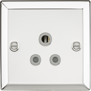 5A Unswitched Socket with Grey Insert - Bevelled Edge Polished Chrome
