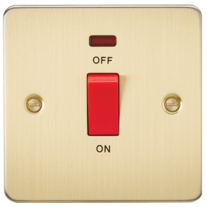 Flat Plate 45A 1G DP switch with neon - brushed brass