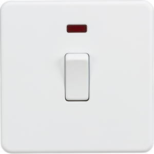 Screwless 20A 1G DP Switch with Neon - Matt White