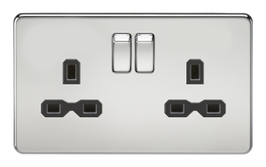 Screwless 13A 2G DP switched socket - polished chrome with black insert