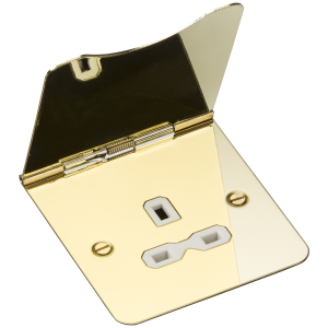 13A 1G unswitched floor socket - polished brass with white insert