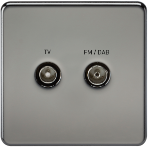 Screwless Screened Diplex Outlet (TV & FM DAB) - Black Nickel